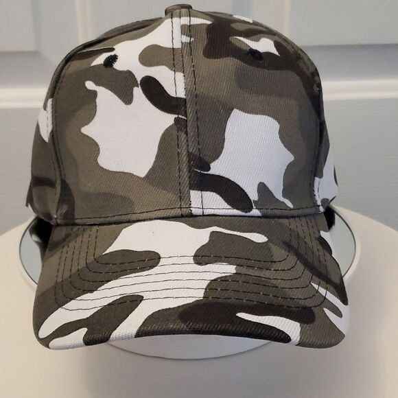 Gray and White Winter Hunting Camo Baseball Cap Hat - Picture 3 of 6
